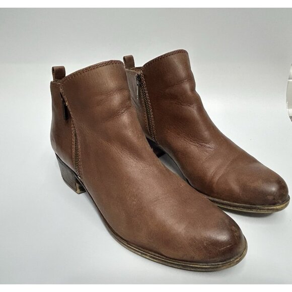 Lucky Brand Basel Brown Leather Ankle Booties Women’s Size 10M EU42 Classic Zip - Picture 1 of 8